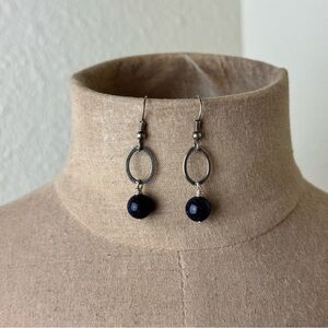 Handmade Silver Blue Goldstone Bead Pierced Dangle Earrings